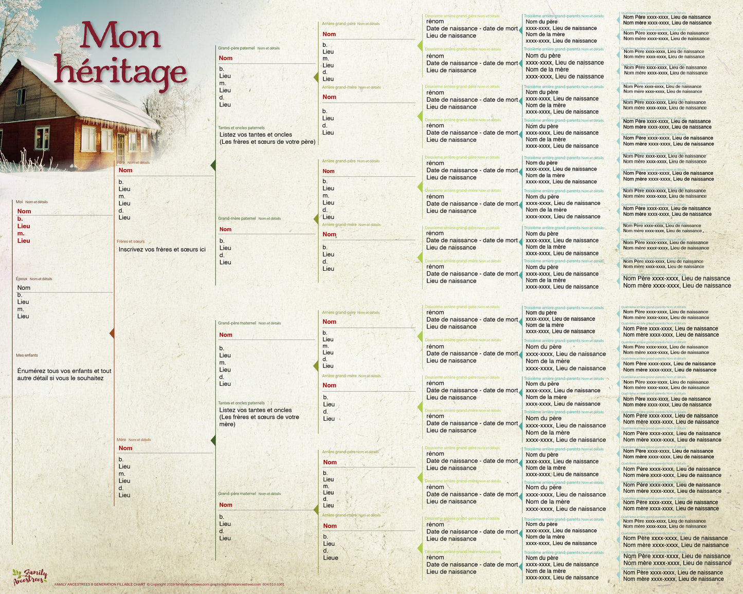 DIY Fillable PDF 8-Generation Family Tree Chart