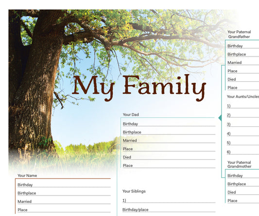 8 Generation Family Tree Chart (Paper, English & French)