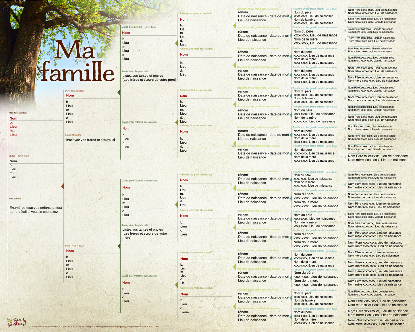 DIY Fillable PDF 8-Generation Family Tree Chart