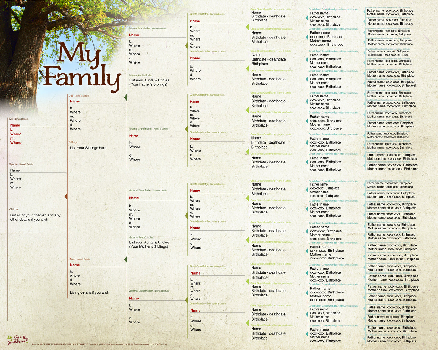 DIY Fillable PDF 8-Generation Family Tree Chart
